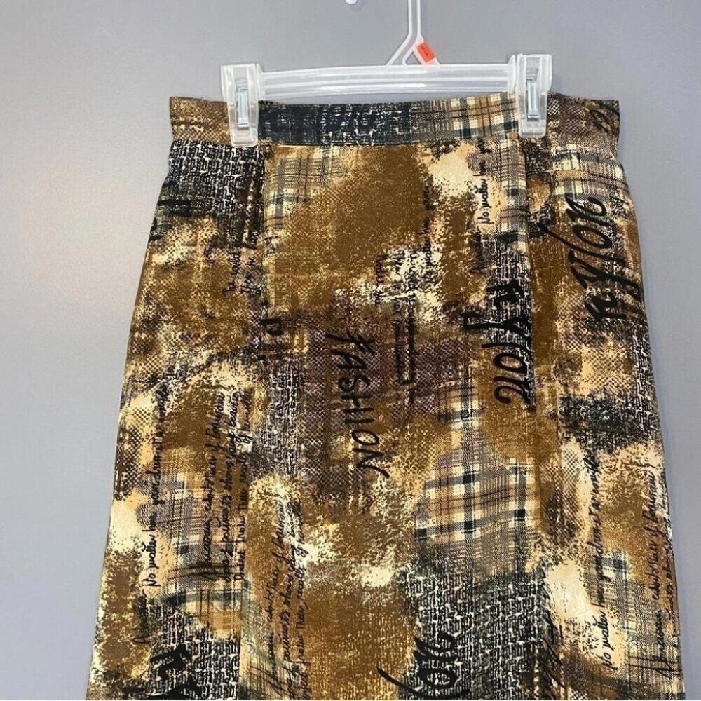 Whimsigoth Midi Skirt 90s Abstract Script Print Moody Eclectic - Picture 4 of 13